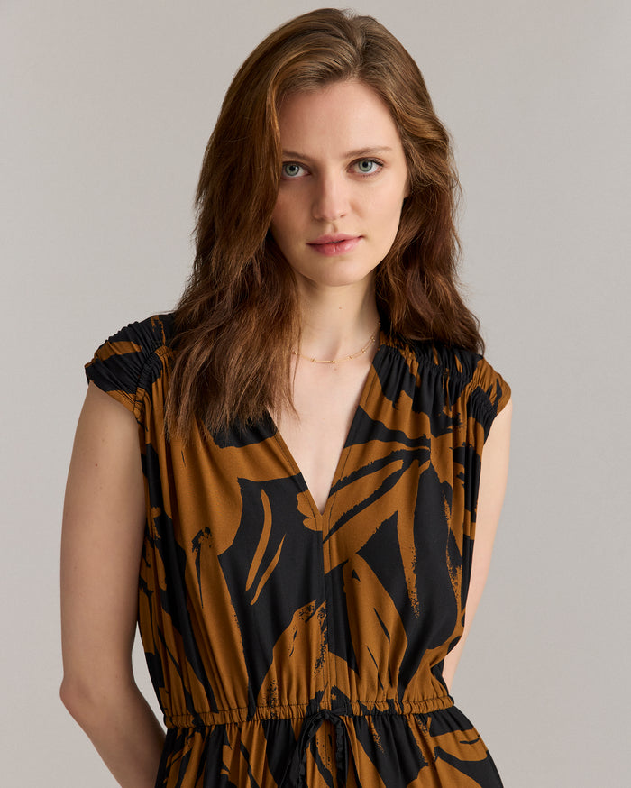 Silk Brush Stroke V-Neck Maxi Dress