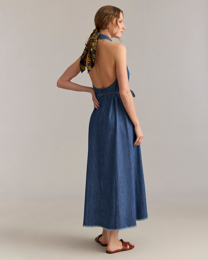 Denim Halterneck Shirt Dress - Denim Halterneck Shirt Dress -