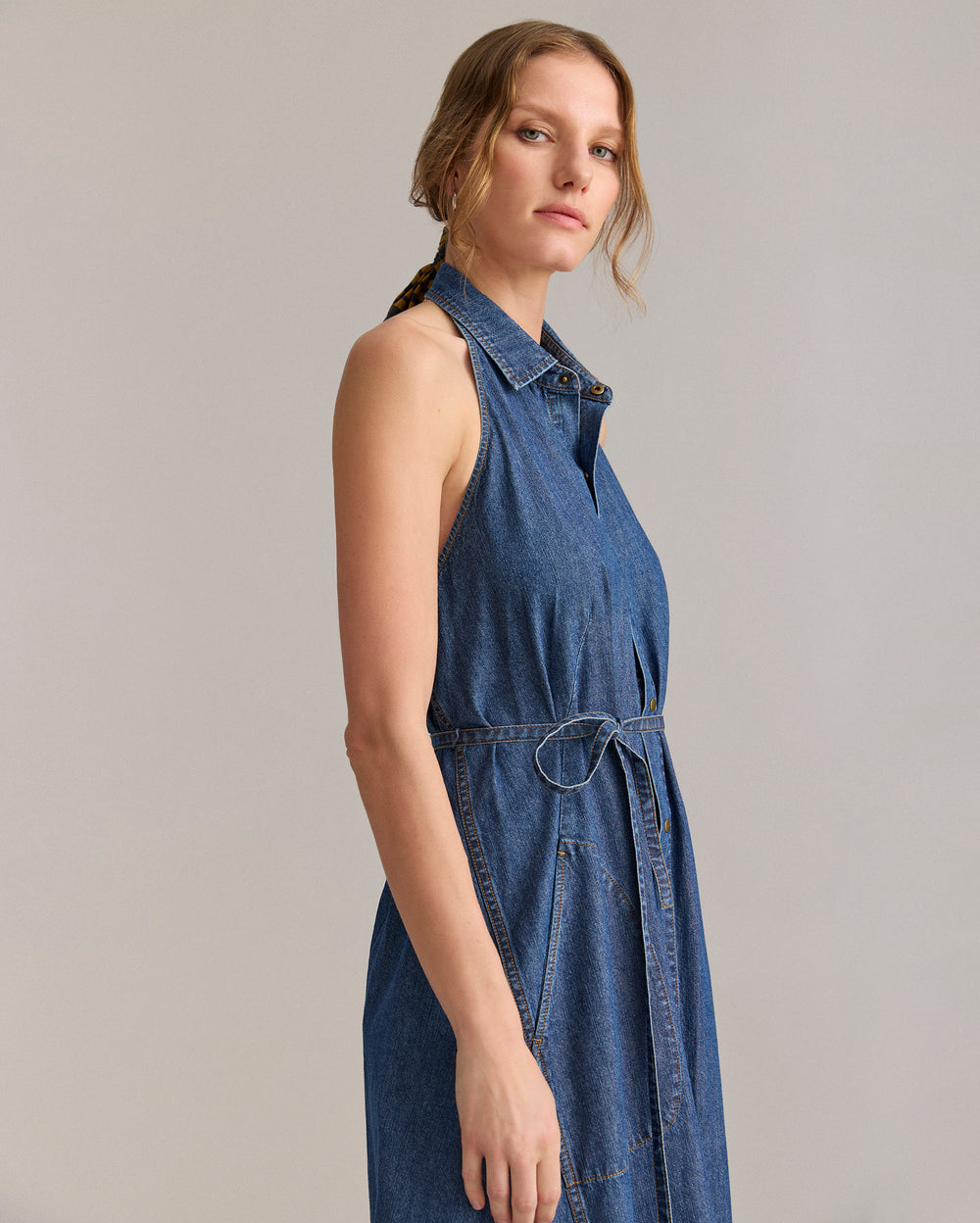 Denim Halterneck Shirt Dress - Denim Halterneck Shirt Dress -