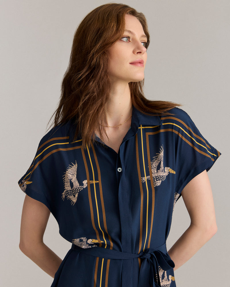 Silk Pelican Scarf Print Shirt Dress