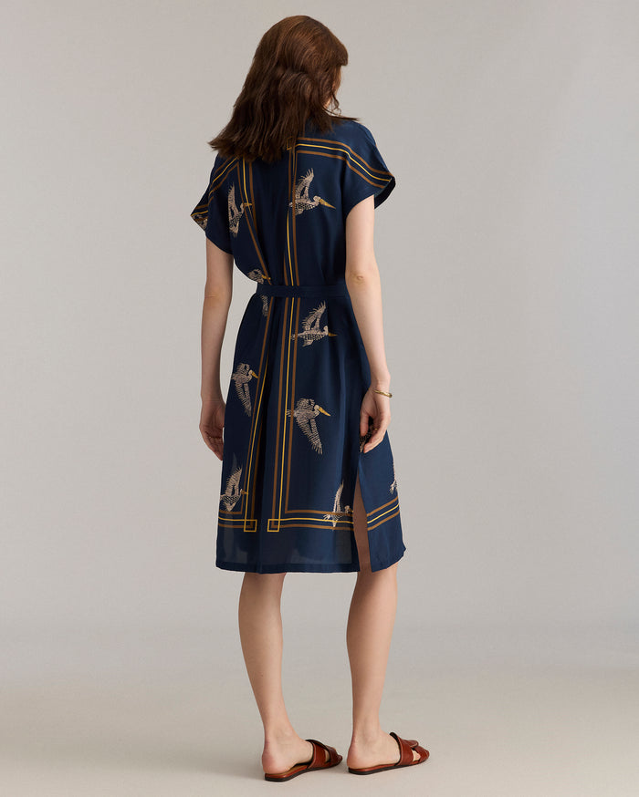 Silk Pelican Scarf Print Shirt Dress