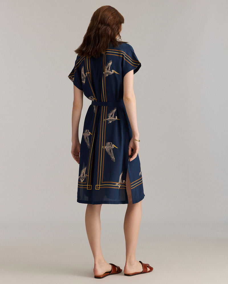 Silk Pelican Scarf Print Shirt Dress