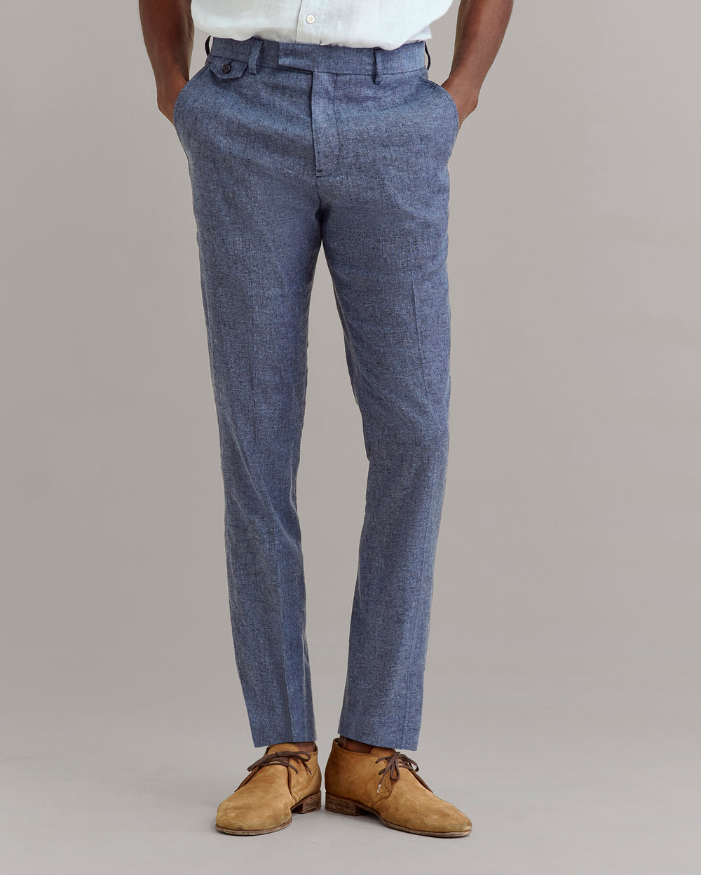 Silk Slub Donegal Flat Front Trouser in Blue