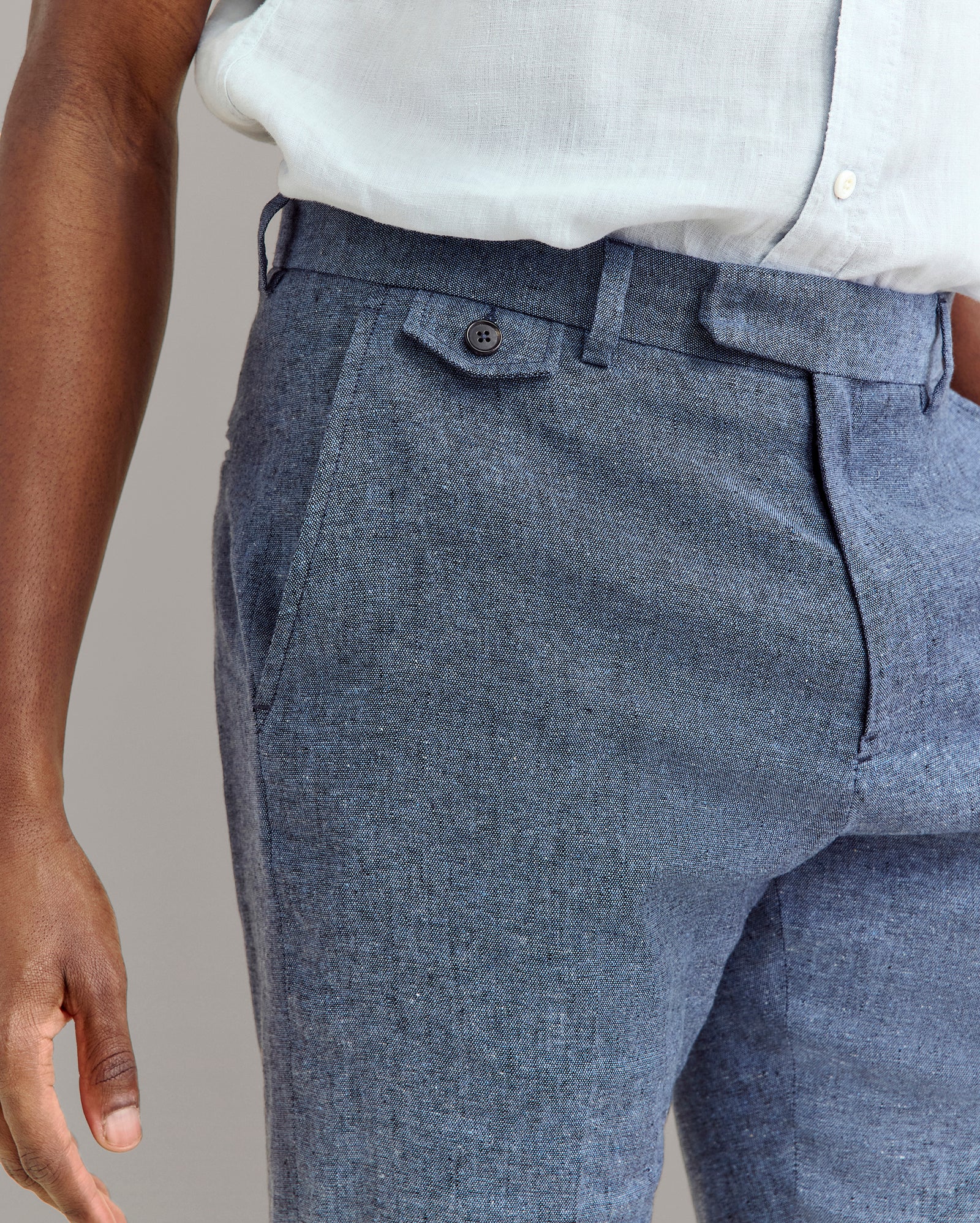 Silk Slub Donegal Flat Front Trouser in Blue