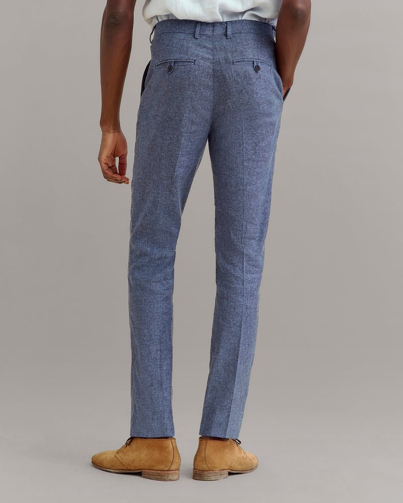 Silk Slub Donegal Flat Front Trouser in Blue