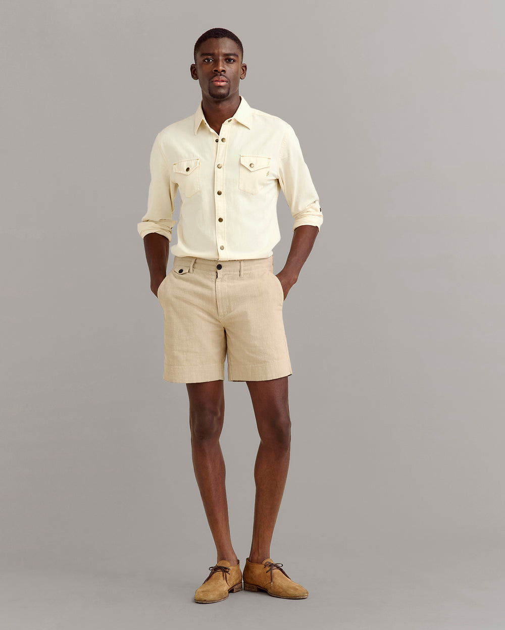 Billy Reid Slub Cotton Short, Tan Billy Reid Slub Cotton Short, Tan
