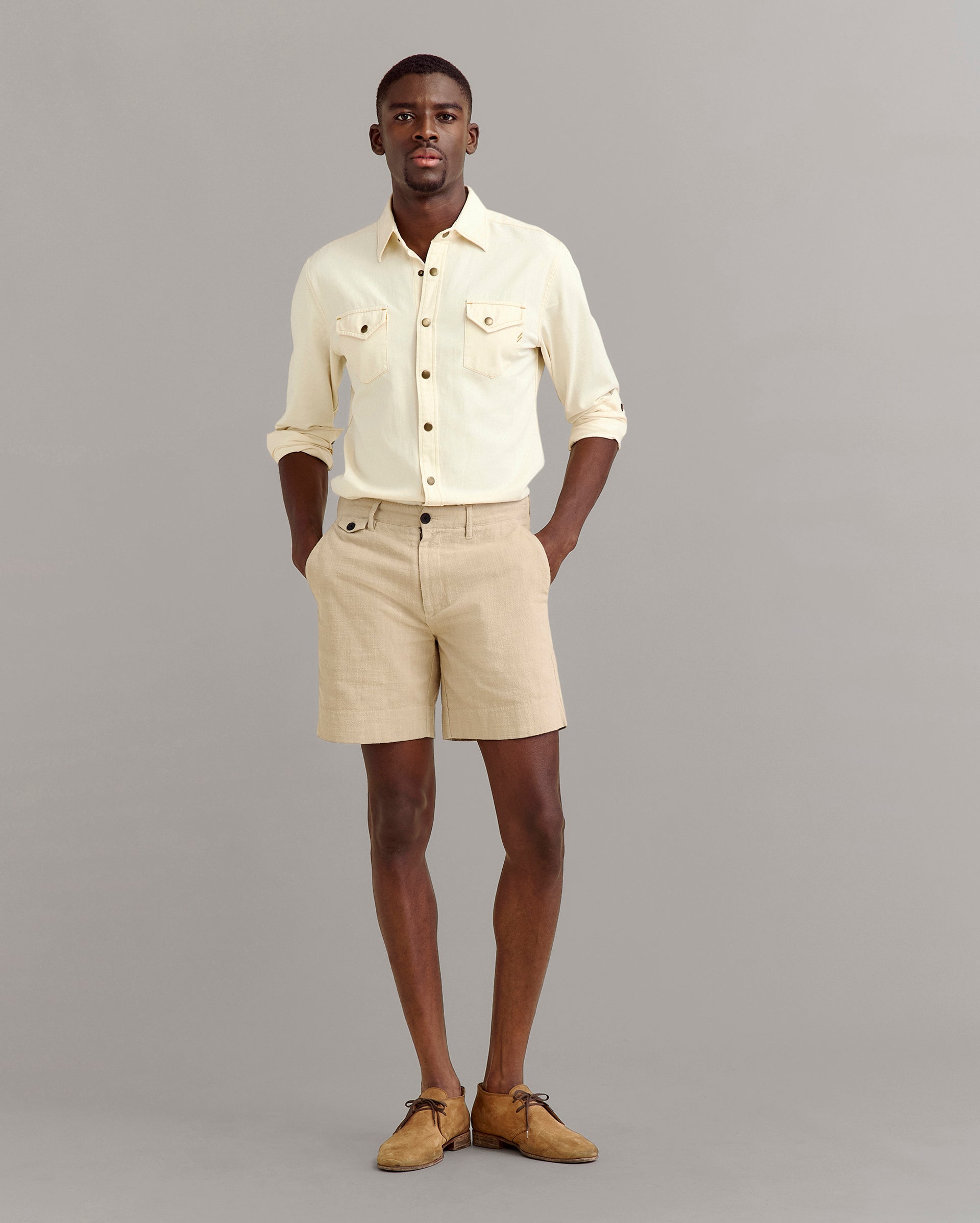 Billy Reid Slub Cotton Short, Tan Billy Reid Slub Cotton Short, Tan