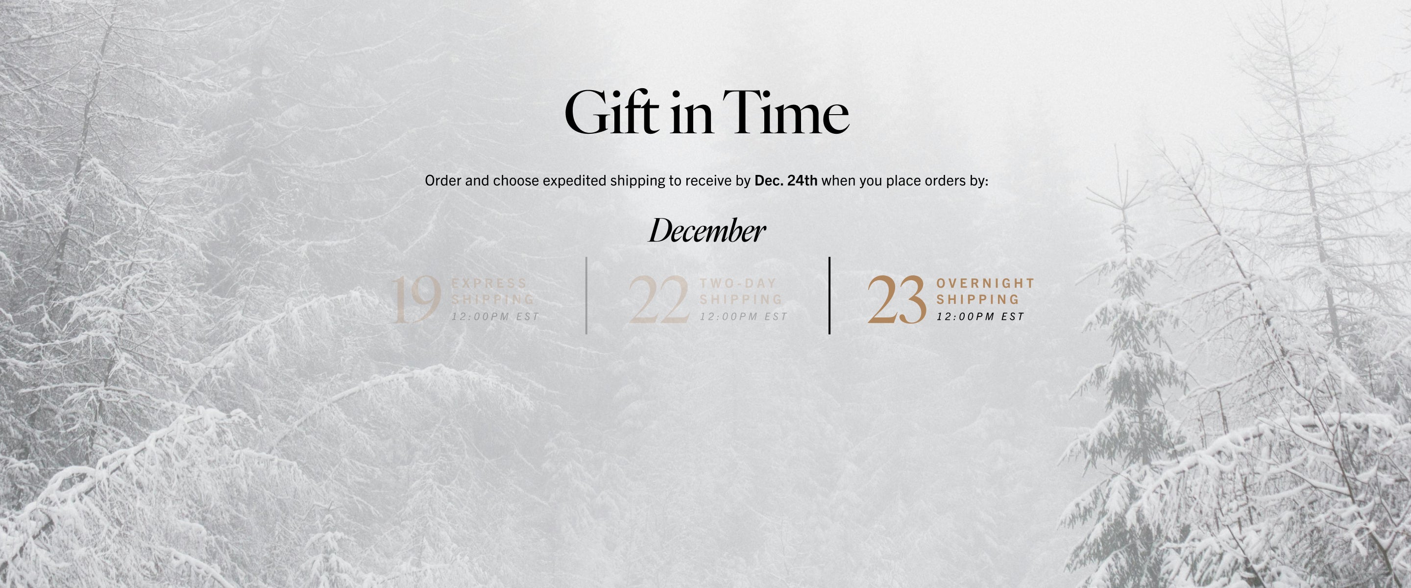 Gift in Time: Order and choose expedited shipping to receive by Dec. 24th when you place orders by: Dec 23 Overnight Shipping by 12 PM EST