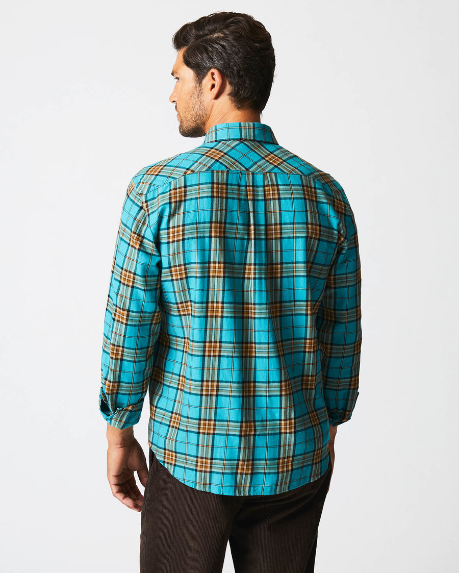 Male model wears the Bold Plaid Tuscumbia Shirt in Slate/Multi