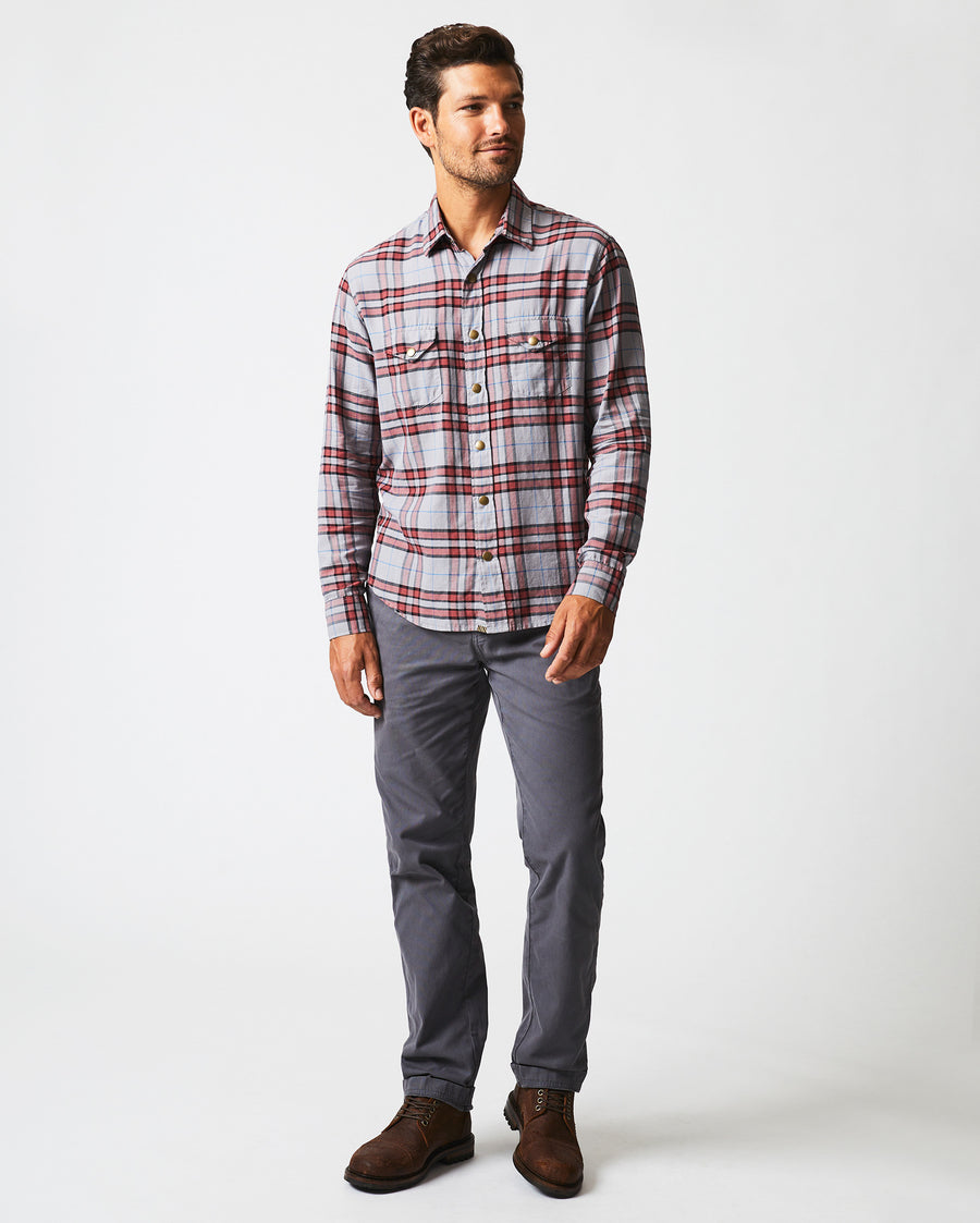 Male model wears the Bold Plaid Western Shirt in Grey/Multi