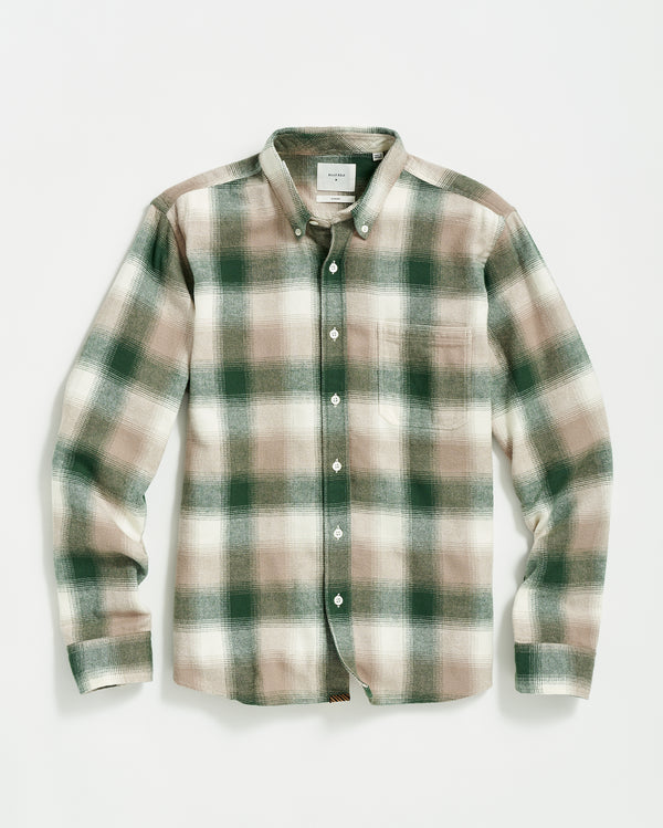 Flannel bold plaid tuscumbia shirt button down in natural/green
