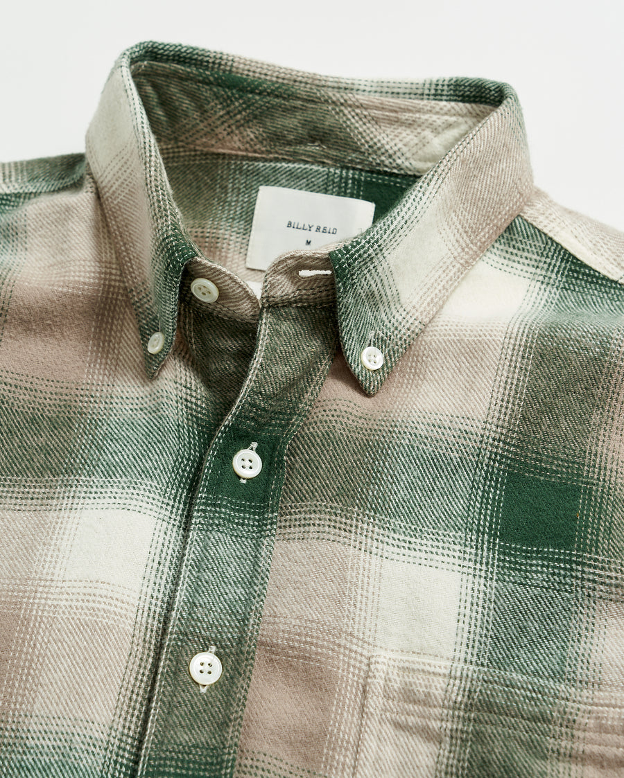 Flannel bold plaid tuscumbia shirt button down in natural/green