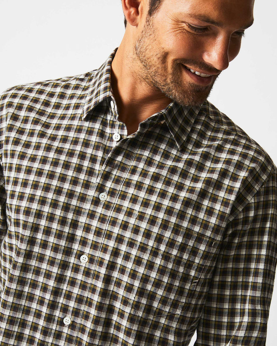 Male model wears the Boucle Check Tuscumbia Shirt in Green/Black