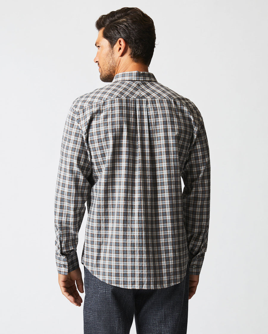 Herringbone Plaid John T Shirt in Grey/Tan