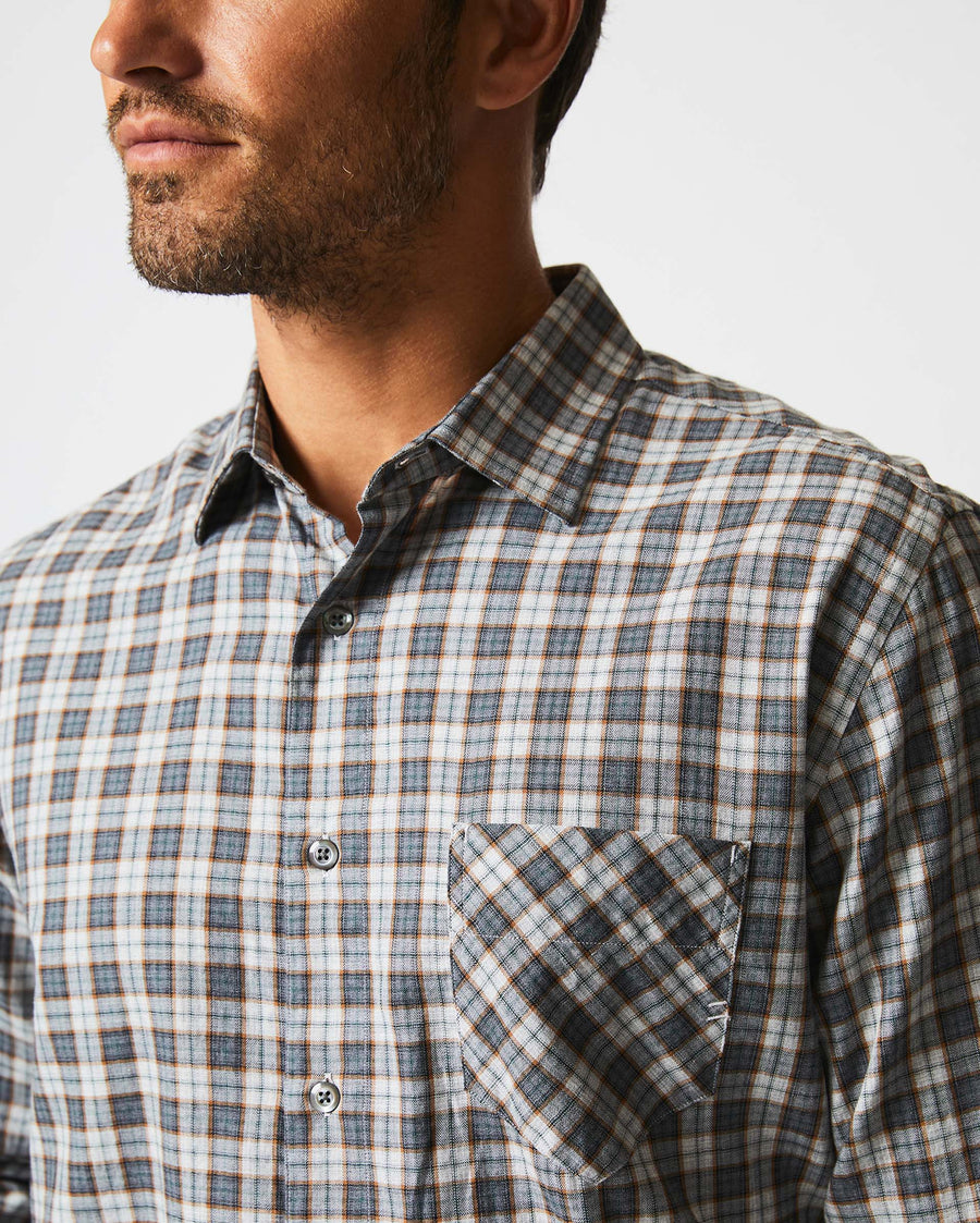 Herringbone Plaid John T Shirt in Grey/Tan