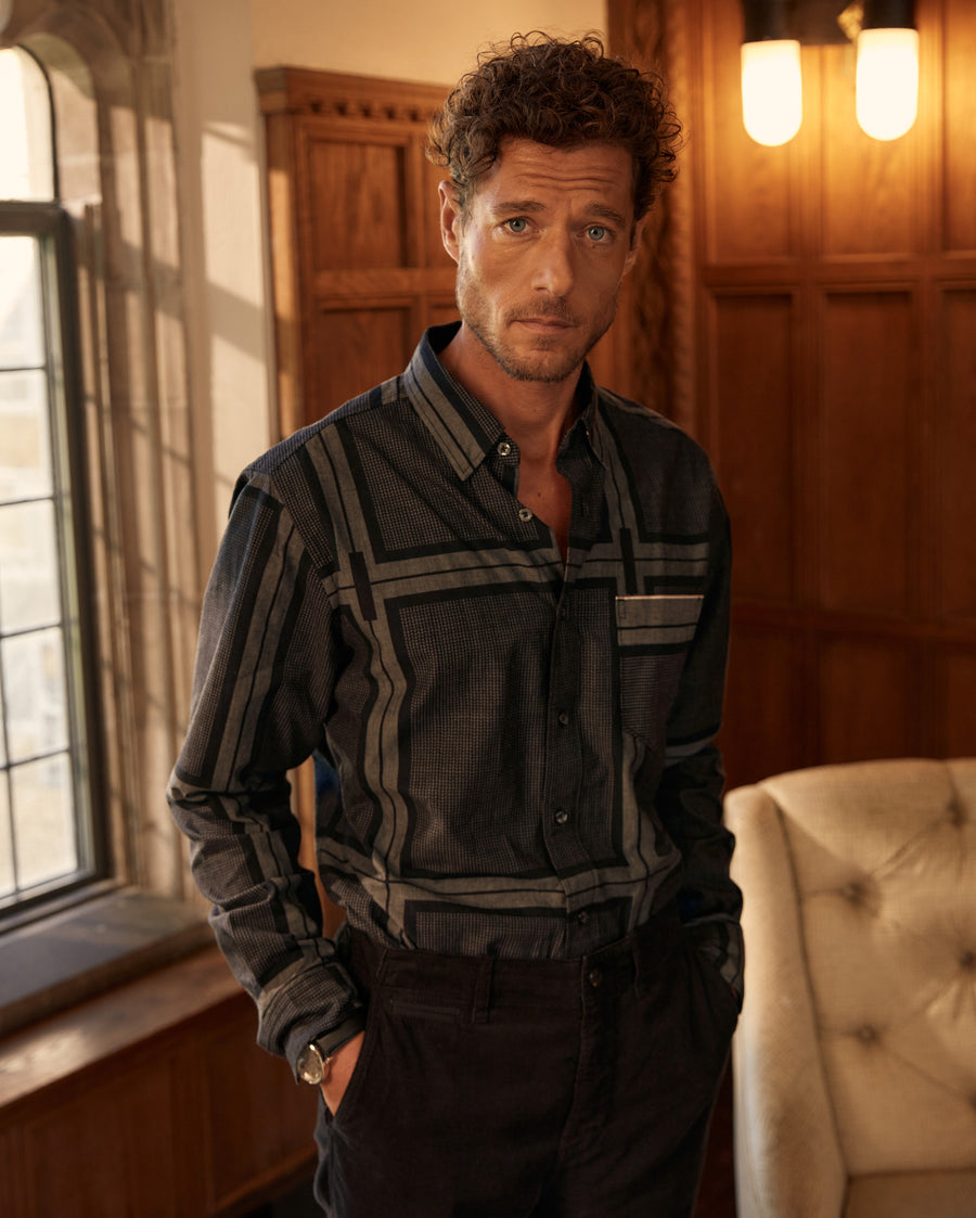 Textured Plaid MSL 1 POcket Shirt in Dark Brown/Black