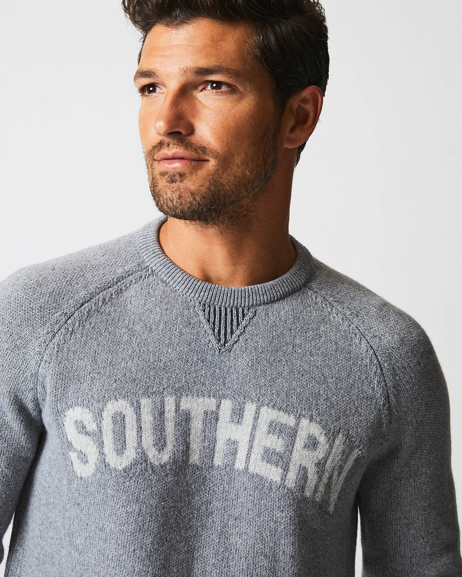 Male model wears the Southern Sweater in Grey