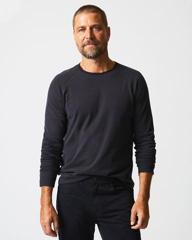 L/S Sueded Cotton Crew in Black