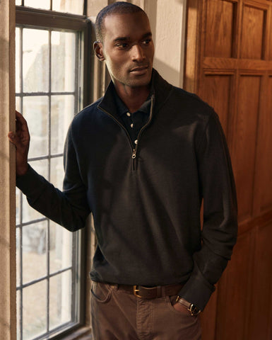 Herringbone Half Zip in Black