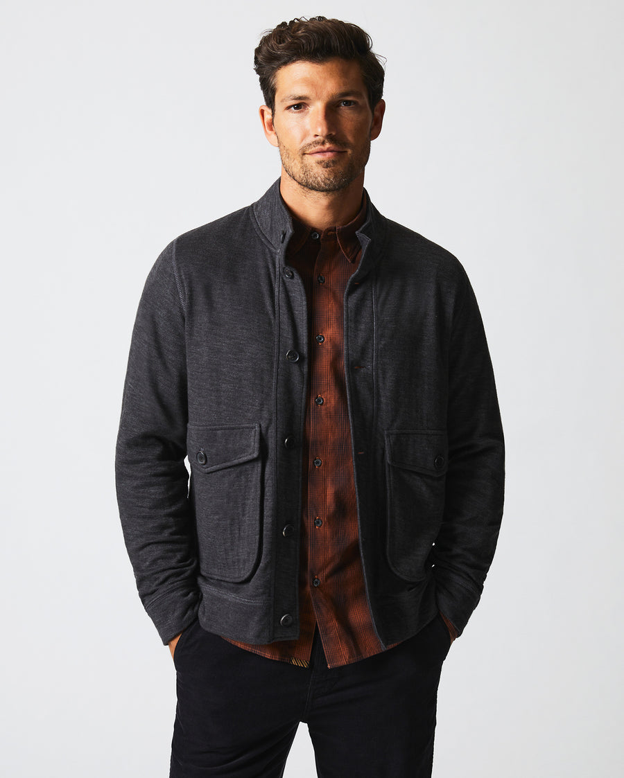 Slub Cotton Cardigan in Black