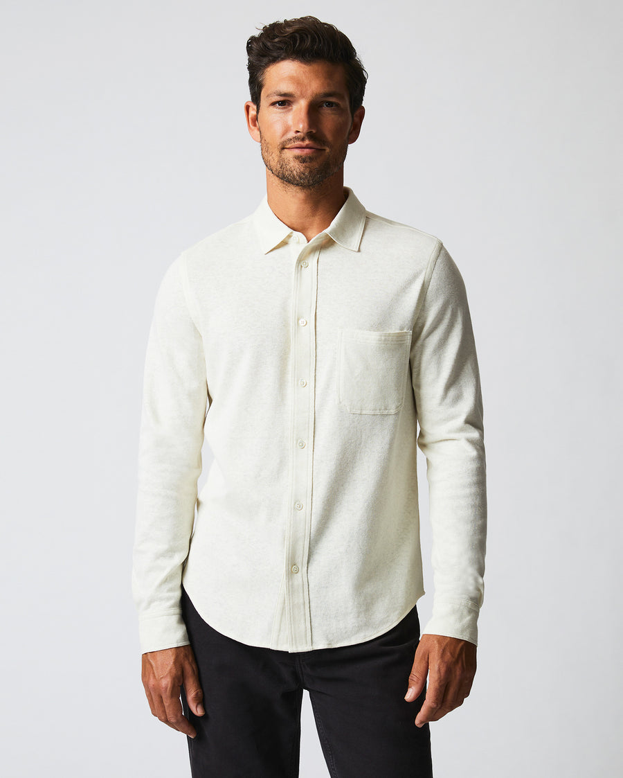 L/S Hemp Cotton Knit Shirt in Tinted White