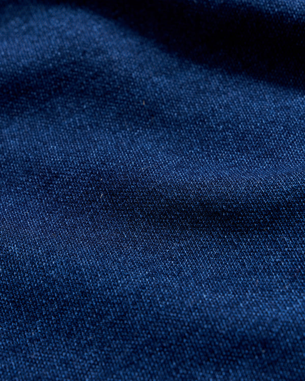 Close up of indigo dyed cotton fabric.