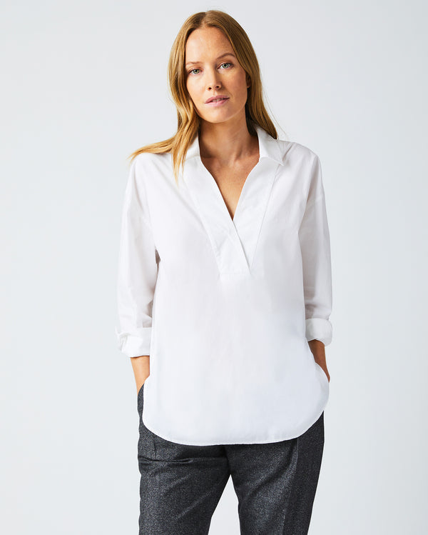 Female model wears the The Big Shirt in White
