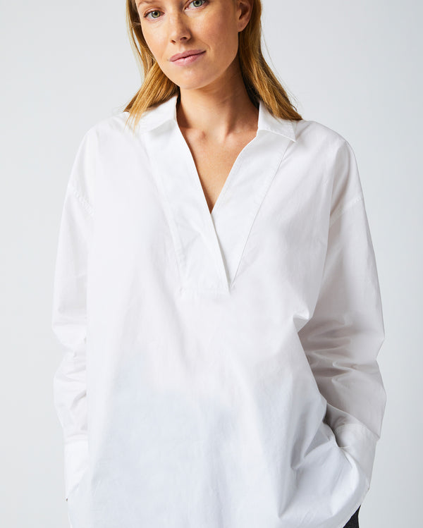 Female model wears the The Big Shirt in White