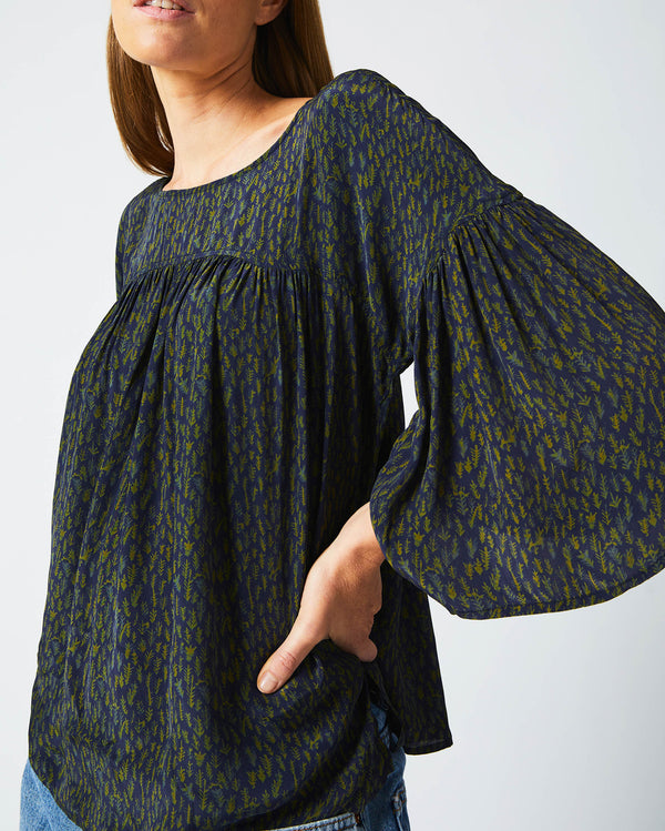 Curved Yoke Blouse in Navy