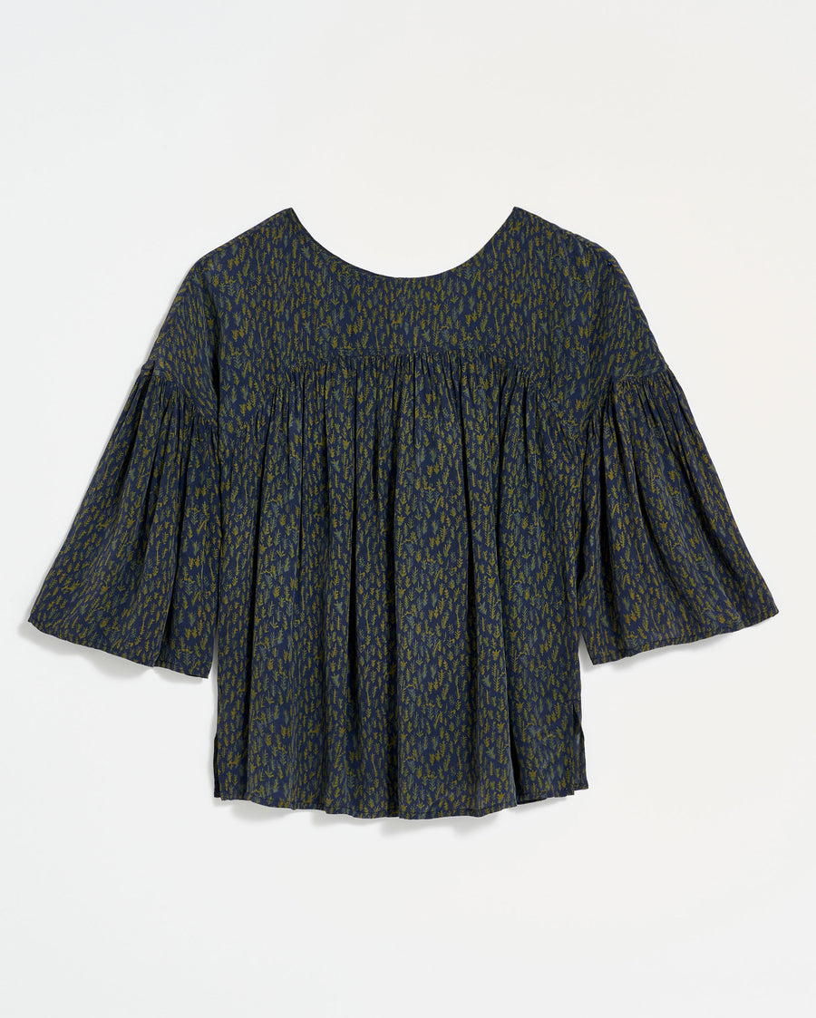 Curved Yoke Blouse in Navy