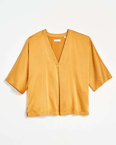 V Pleat Blouse in Amber Gold