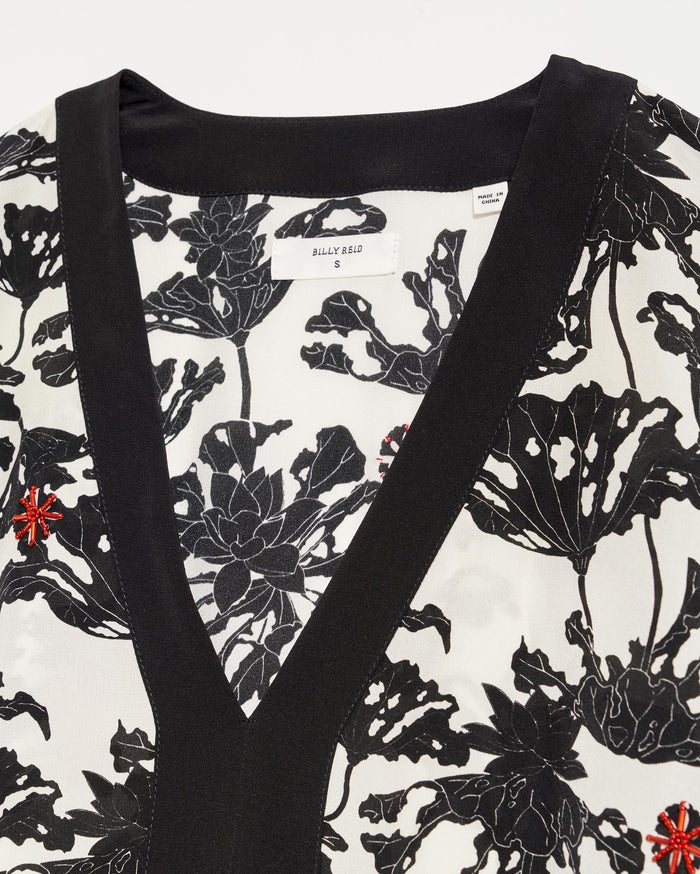 Banded Kaftan Blouse in Black/White