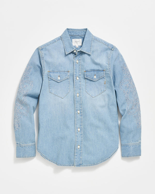 Embellished Denim Shirt in Washed Denim