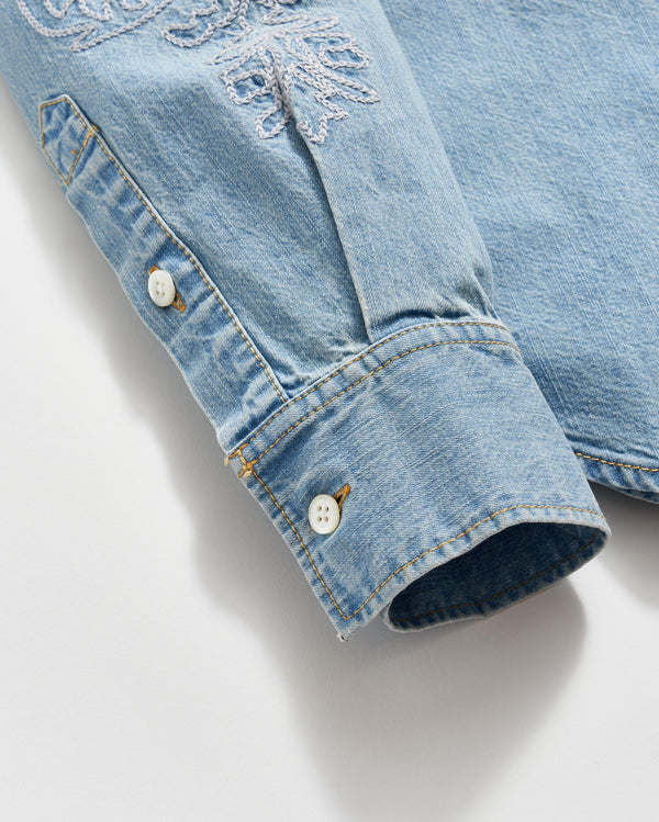 Embellished Denim Shirt in Washed Denim