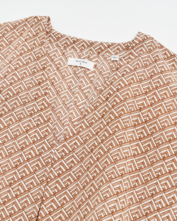 V Pleat Blouse in Cream/Brown