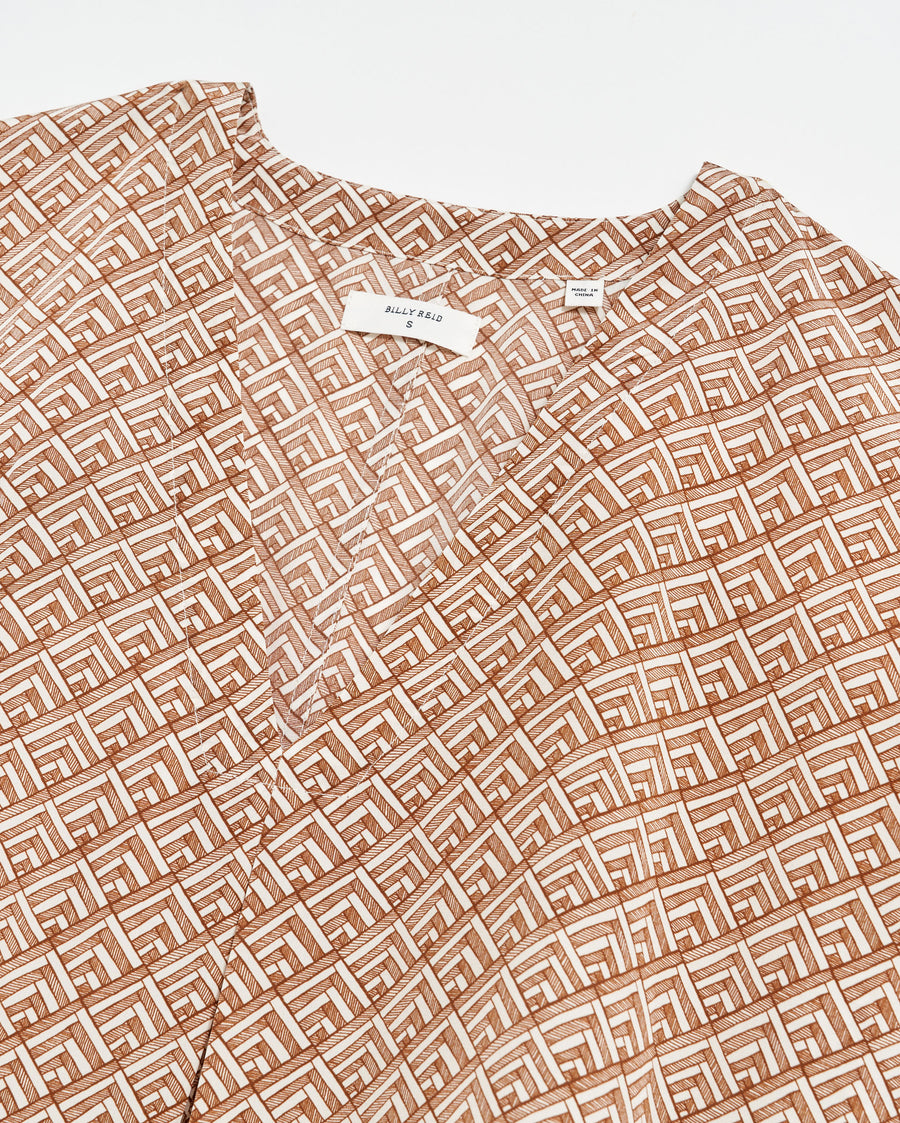 V Pleat Blouse in Cream/Brown
