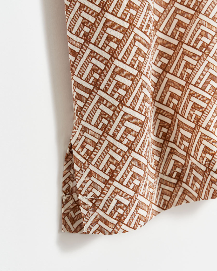 V Pleat Blouse in Cream/Brown
