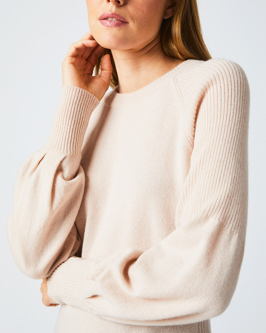 Balloon Sleeve Crew Sweater in Light Pink