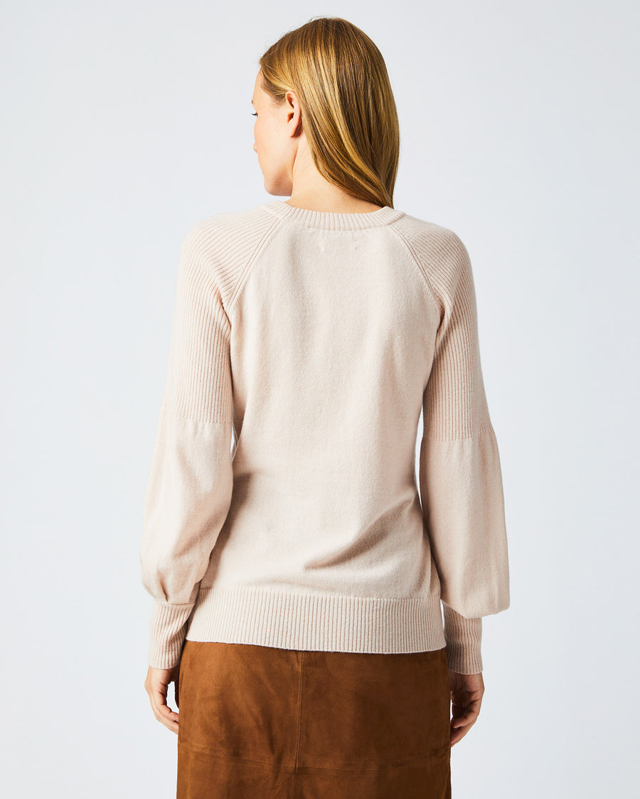 Balloon Sleeve Crew Sweater in Light Pink