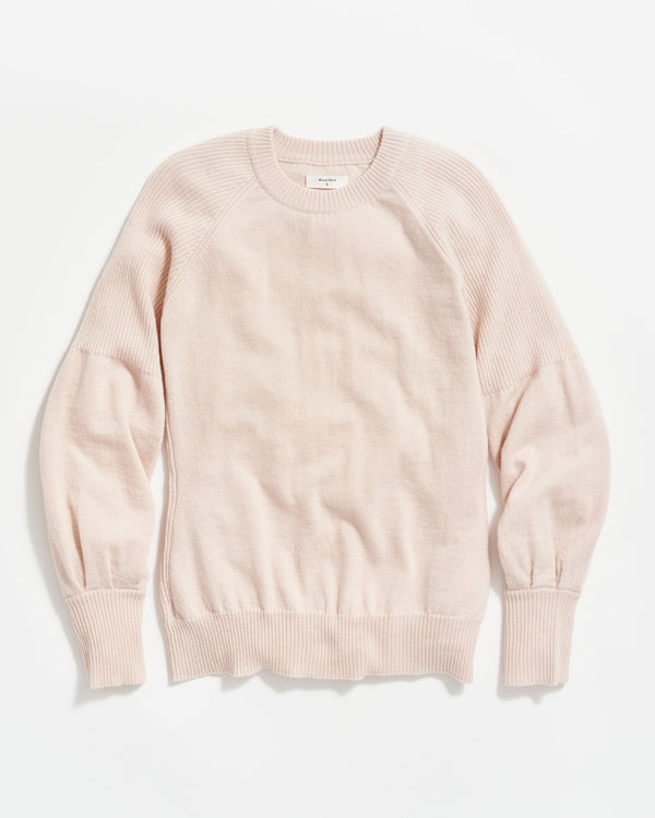 Balloon Sleeve Crew Sweater in Light Pink