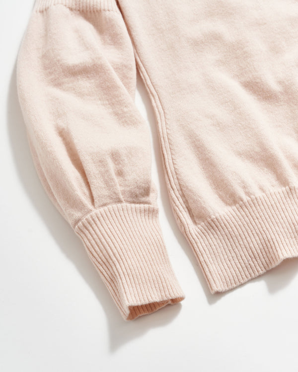 Balloon Sleeve Crew Sweater in Light Pink