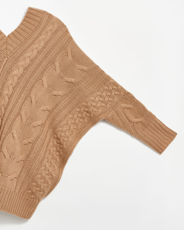  Bias Cable Sweater in Camel