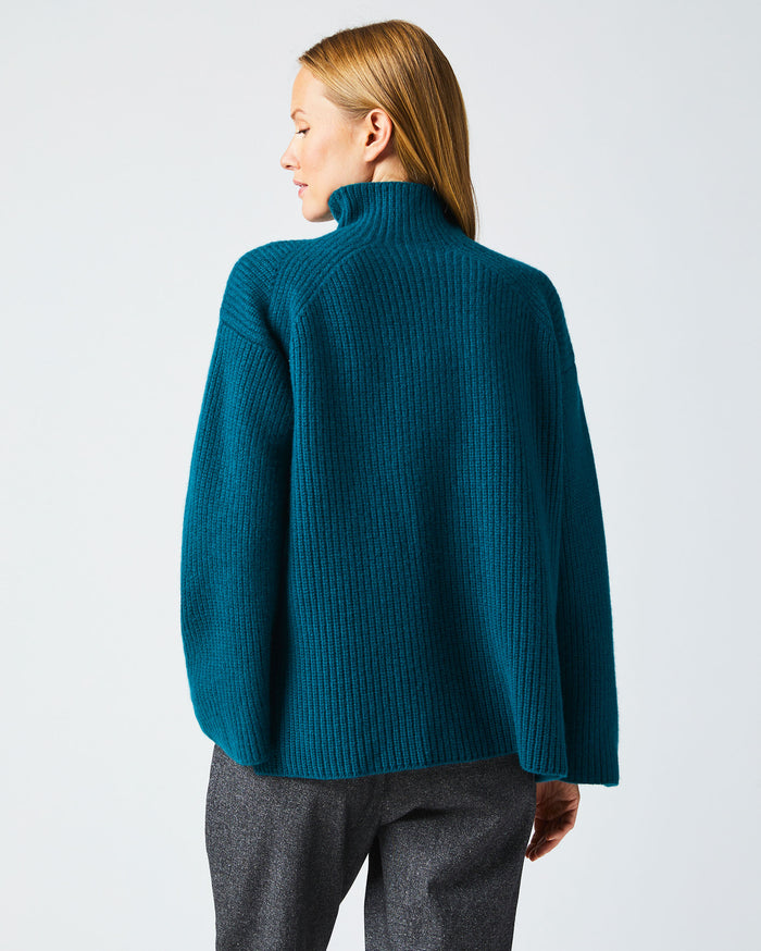 Transfer Rib Funnel Sweater in Dark Teal