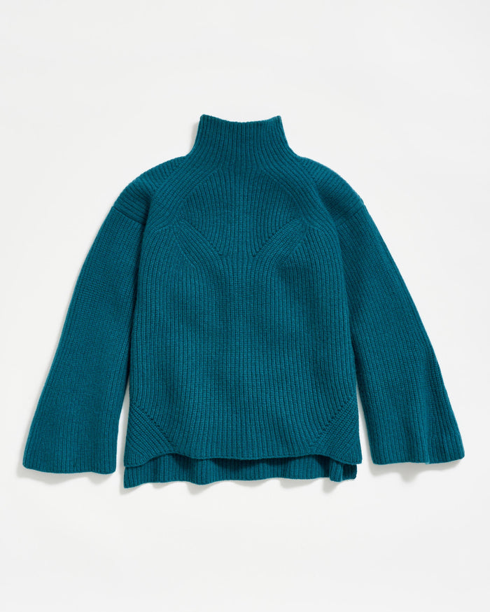 Transfer Rib Funnel Sweater in Dark Teal