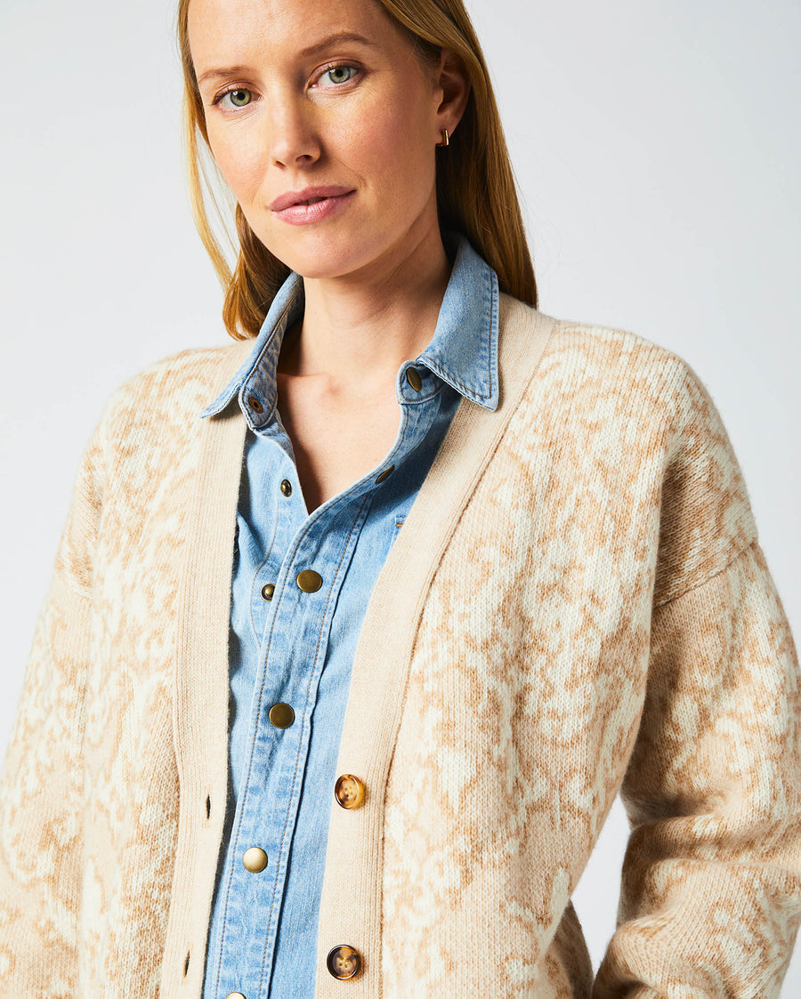 Female model wears the boyfriend cardigan