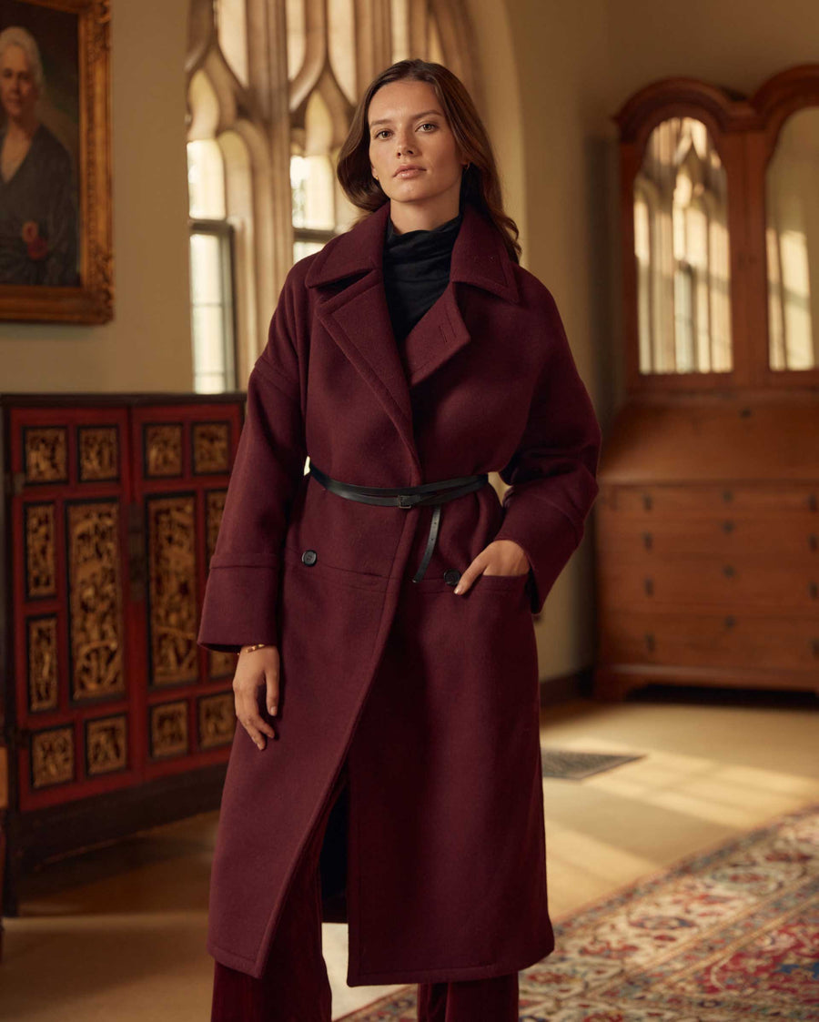 Cocoon Coat Solid in Burgundy