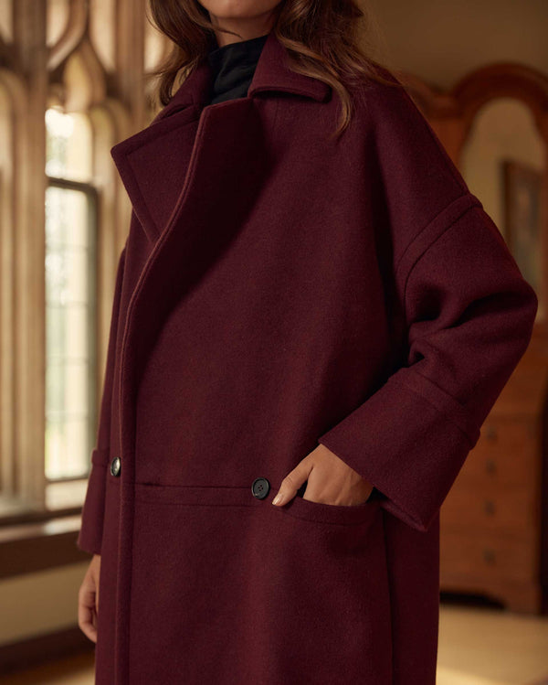 Cocoon Coat Solid in Burgundy