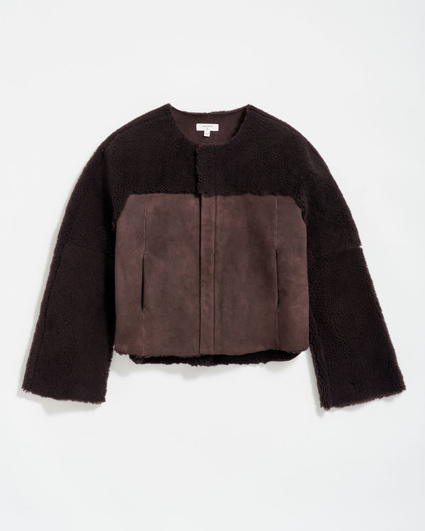 Short Shearling Jacket in Coffee Bean