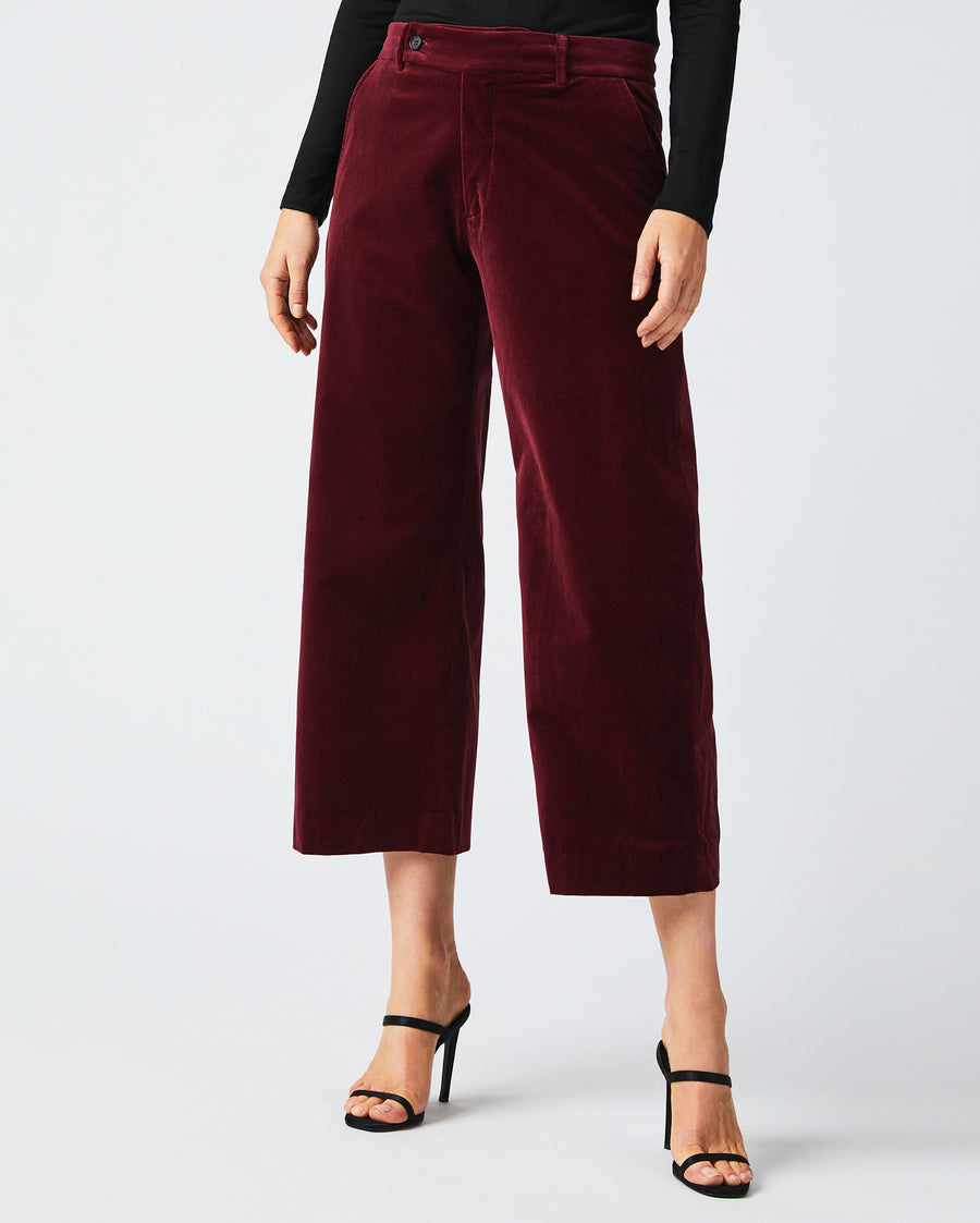 Tab Cropped Trouser in Maroon