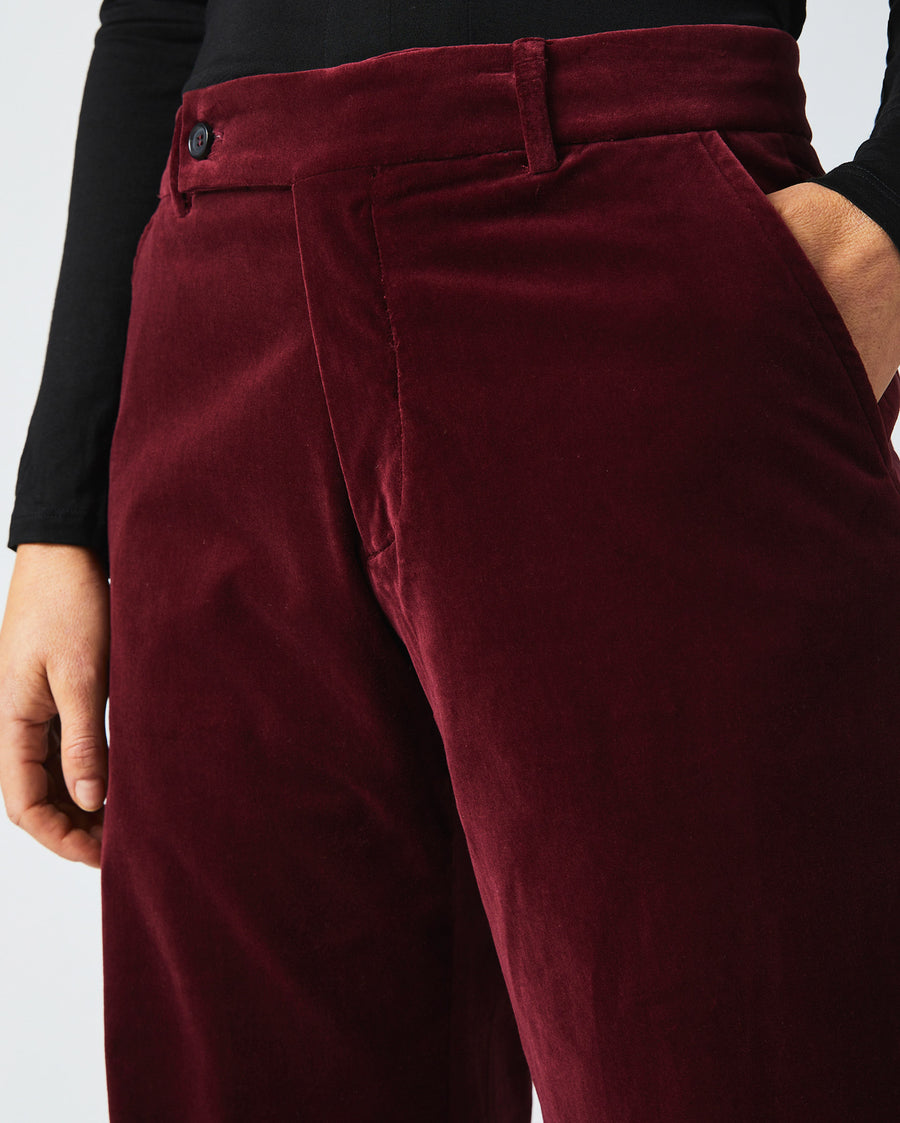 Tab Cropped Trouser in Maroon